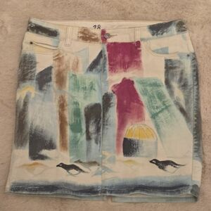 Anthropologie Abstract Multicolor Denim Skirt